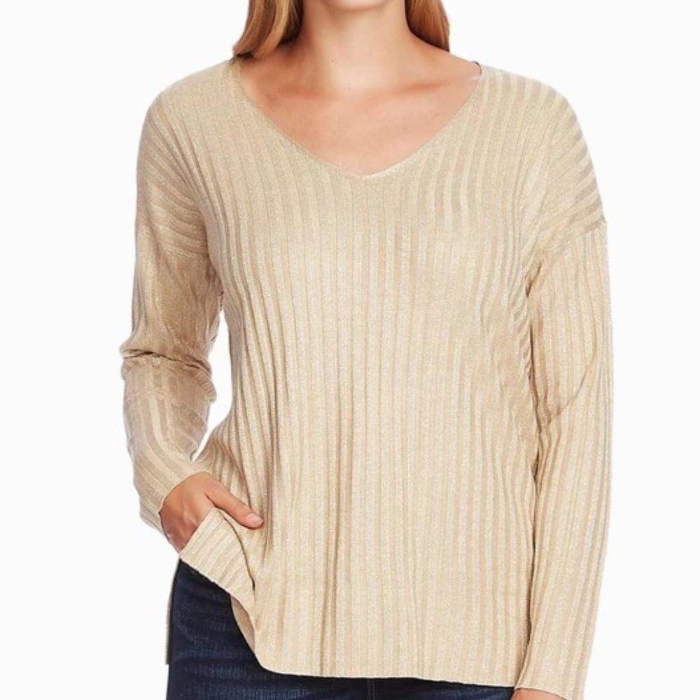 VINCE CAMUTO RIBBED METALLIC SWEATER  SZ L NWT